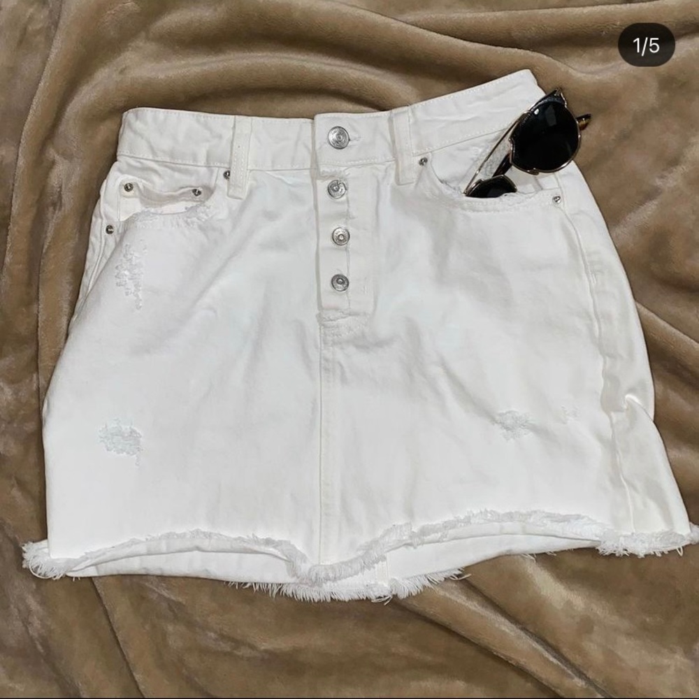 Zara White Denim Mini Skirt